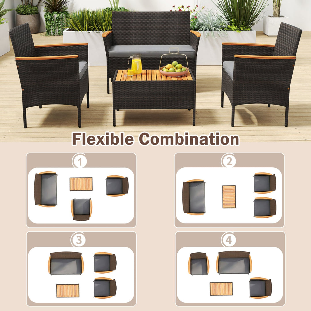 8 Piece Patio Wicker Sofa Set 4 Rattan Chairs and 2 Loveseat with 2 Table