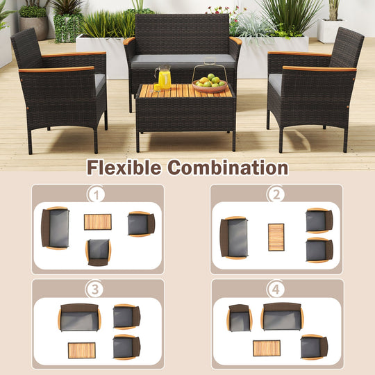 8 Piece Patio Wicker Sofa Set 4 Rattan Chairs and 2 Loveseat with 2 Table