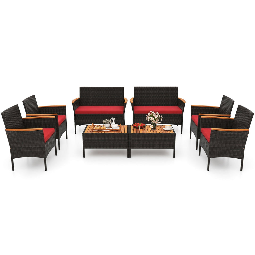 8 Piece Patio Wicker Sofa Set 4 Rattan Chairs and 2 Loveseat with 2 Table