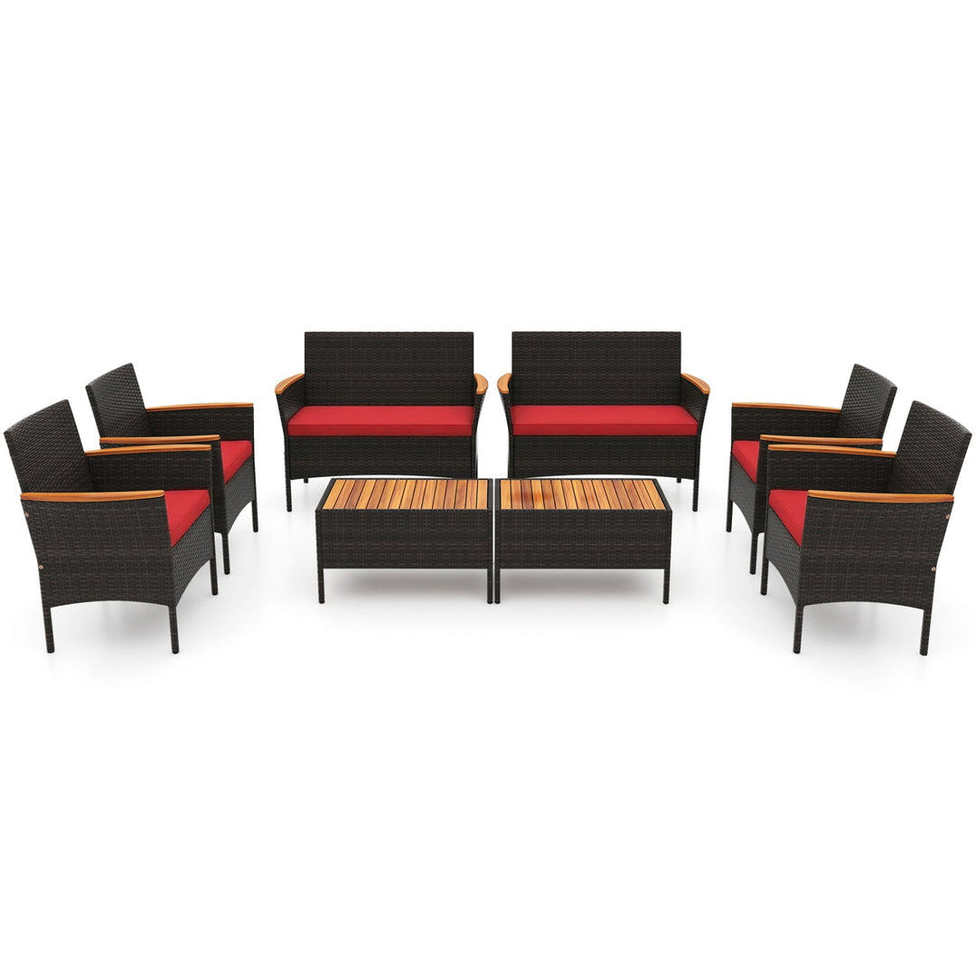 8 Piece Patio Wicker Sofa Set 4 Rattan Chairs and 2 Loveseat with 2 Table