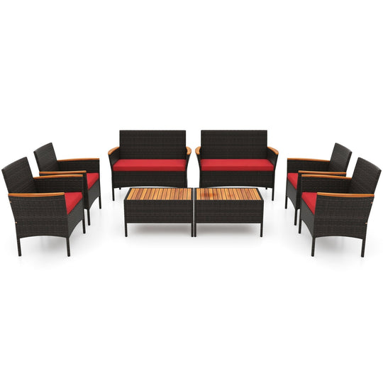 8 Piece Patio Wicker Sofa Set 4 Rattan Chairs and 2 Loveseat with 2 Table