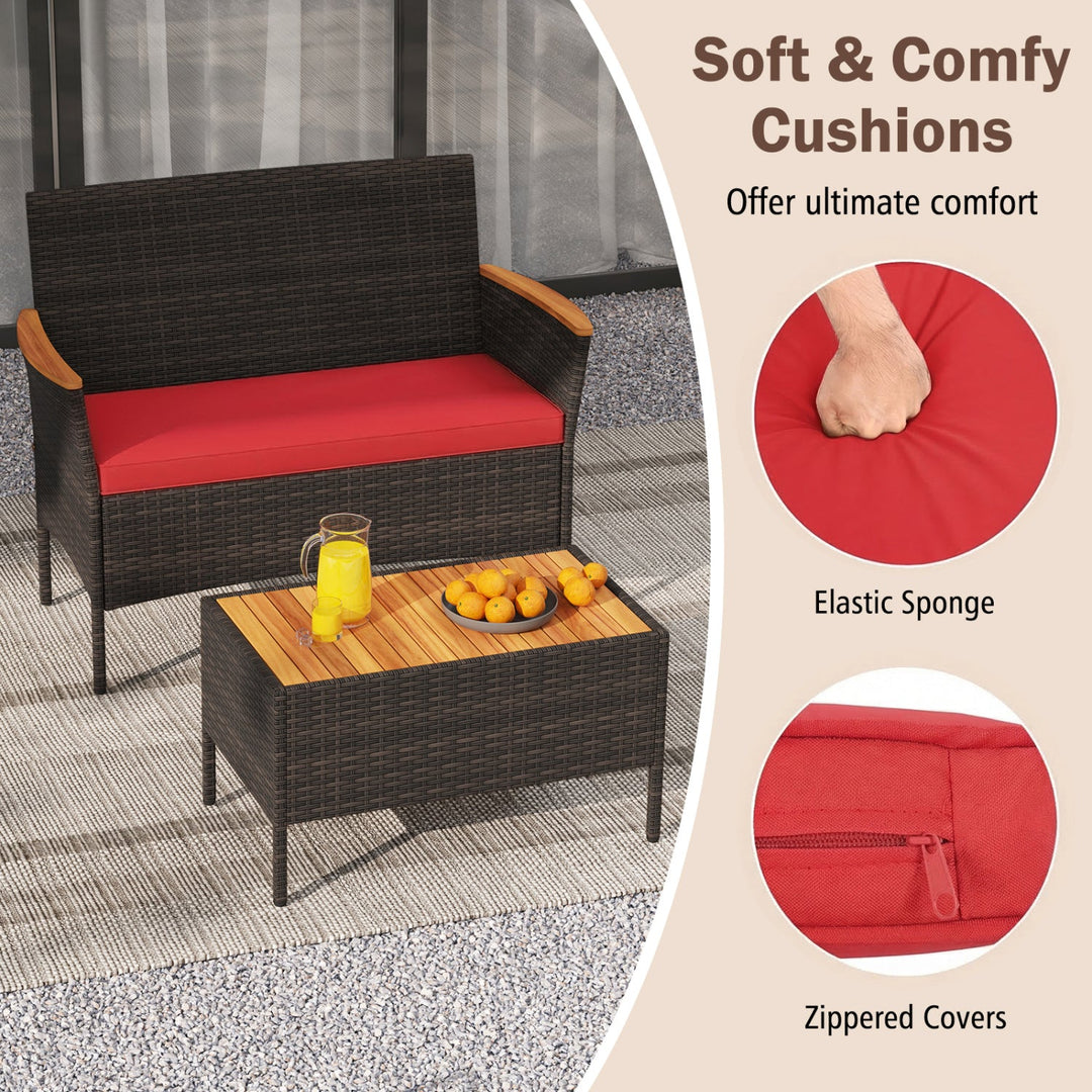 8 Piece Patio Wicker Sofa Set 4 Rattan Chairs and 2 Loveseat with 2 Table