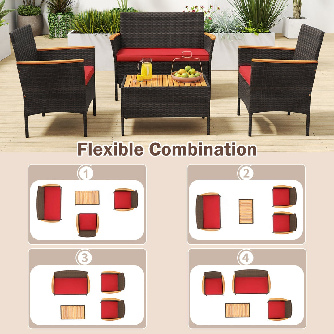 8 Piece Patio Wicker Sofa Set 4 Rattan Chairs and 2 Loveseat with 2 Table