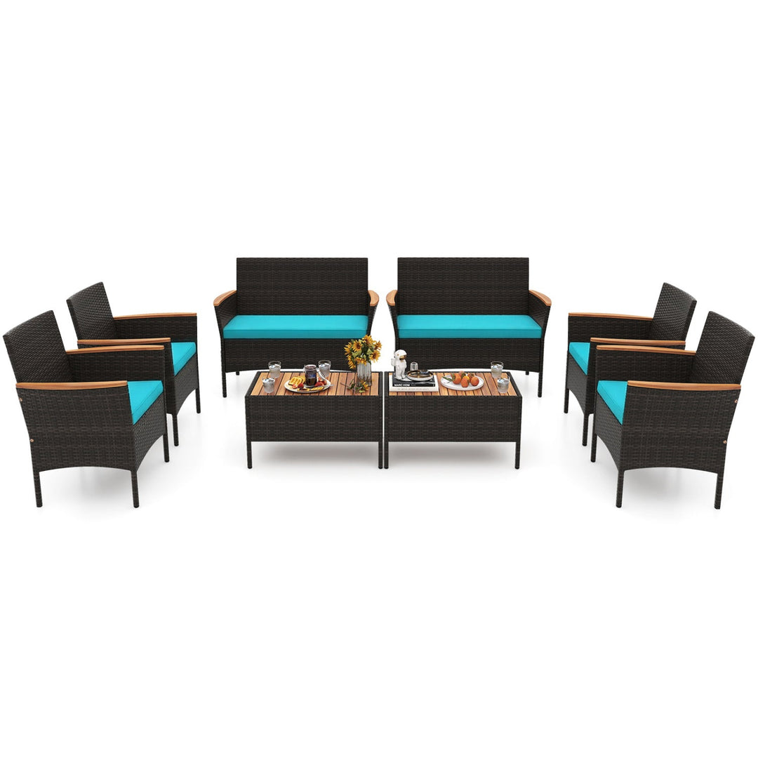 8-Piece Patio Conversation Set with Cushions - Turquoise