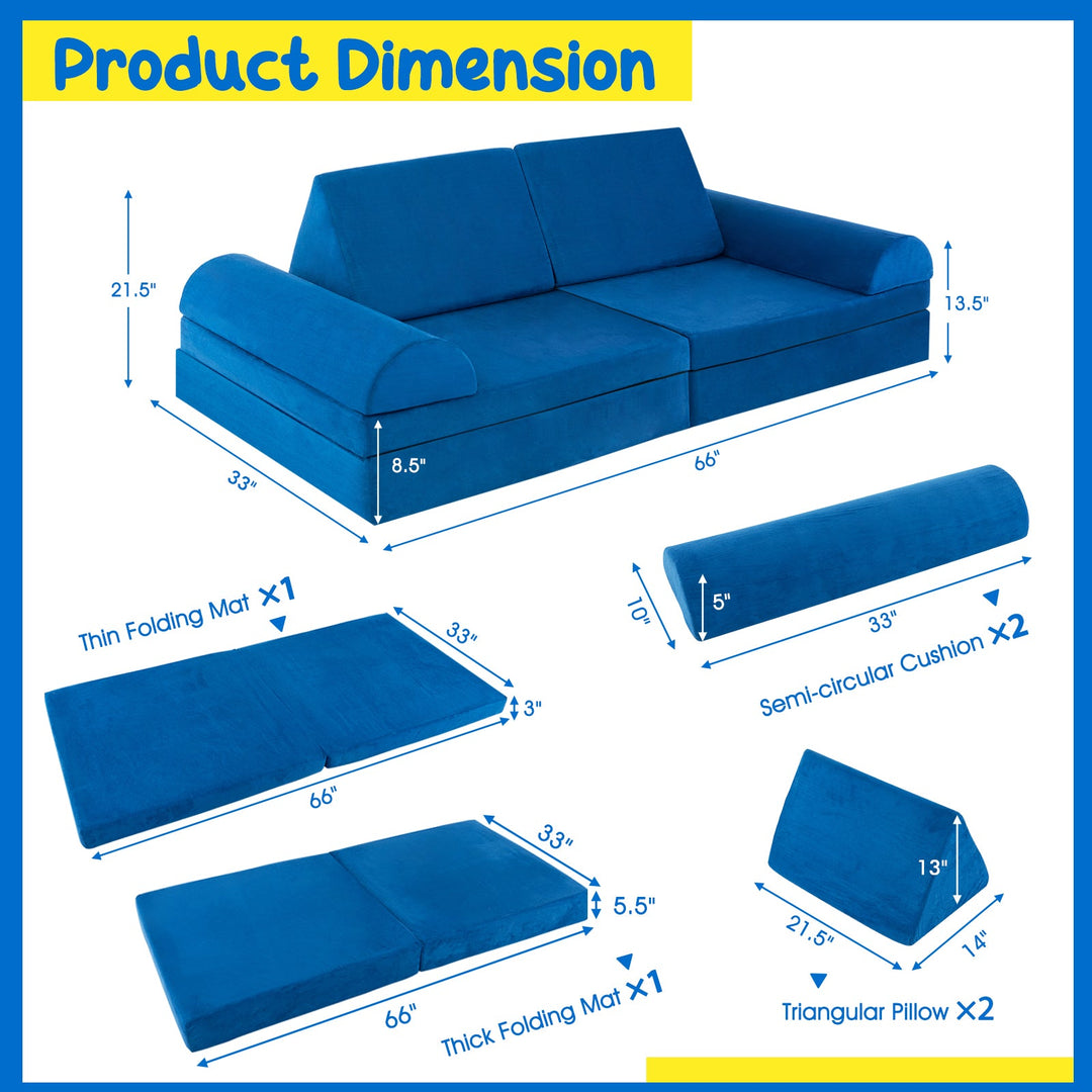 6 Pieces Convertible Kids Sofa Playset with Zipper