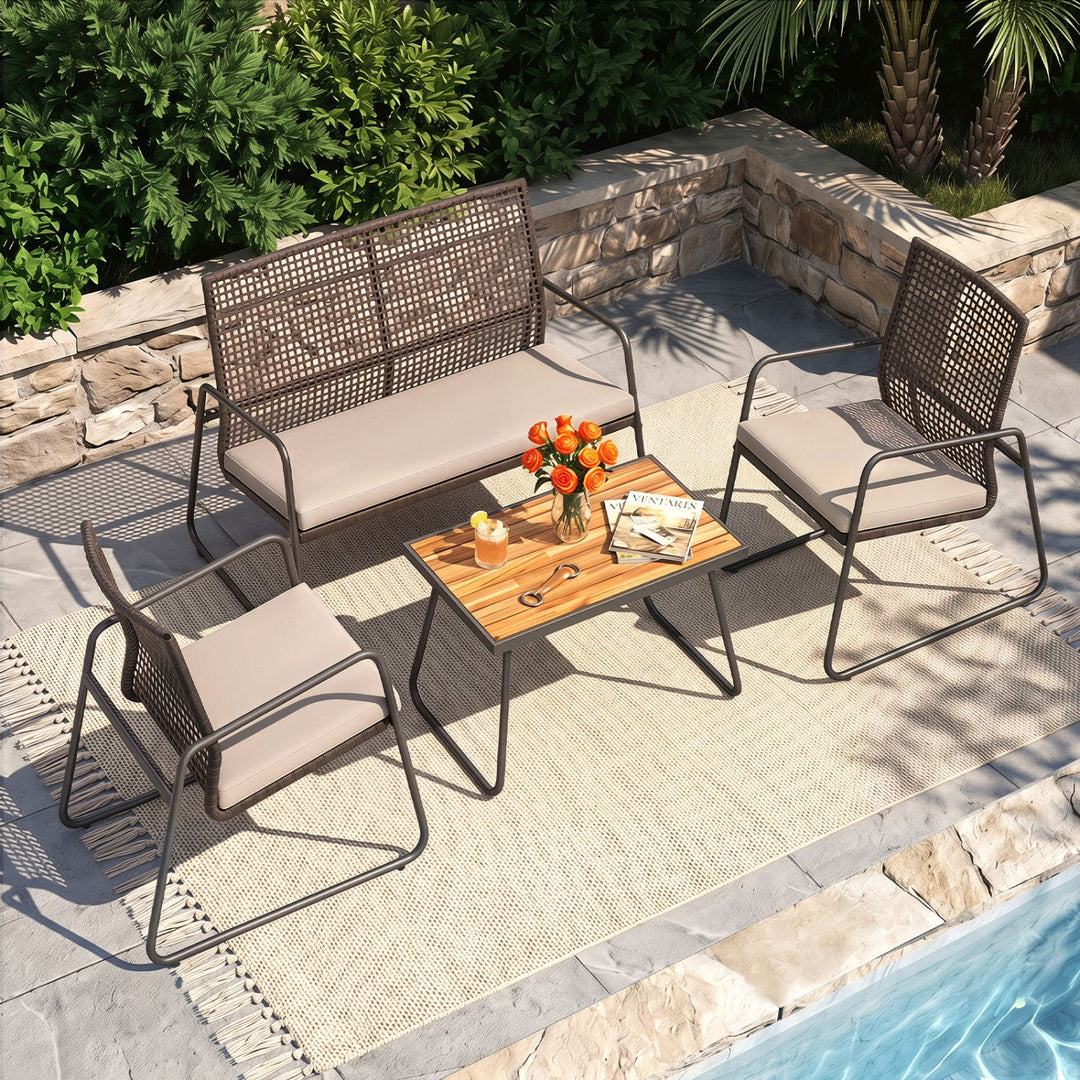 8-Piece Patio Conversation Set with Acacia Wood Coffee Table