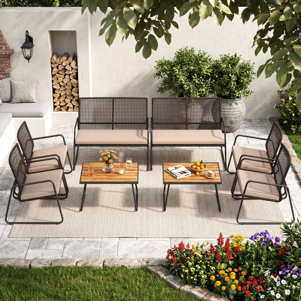 8-Piece Patio Conversation Set with Acacia Wood Coffee Table