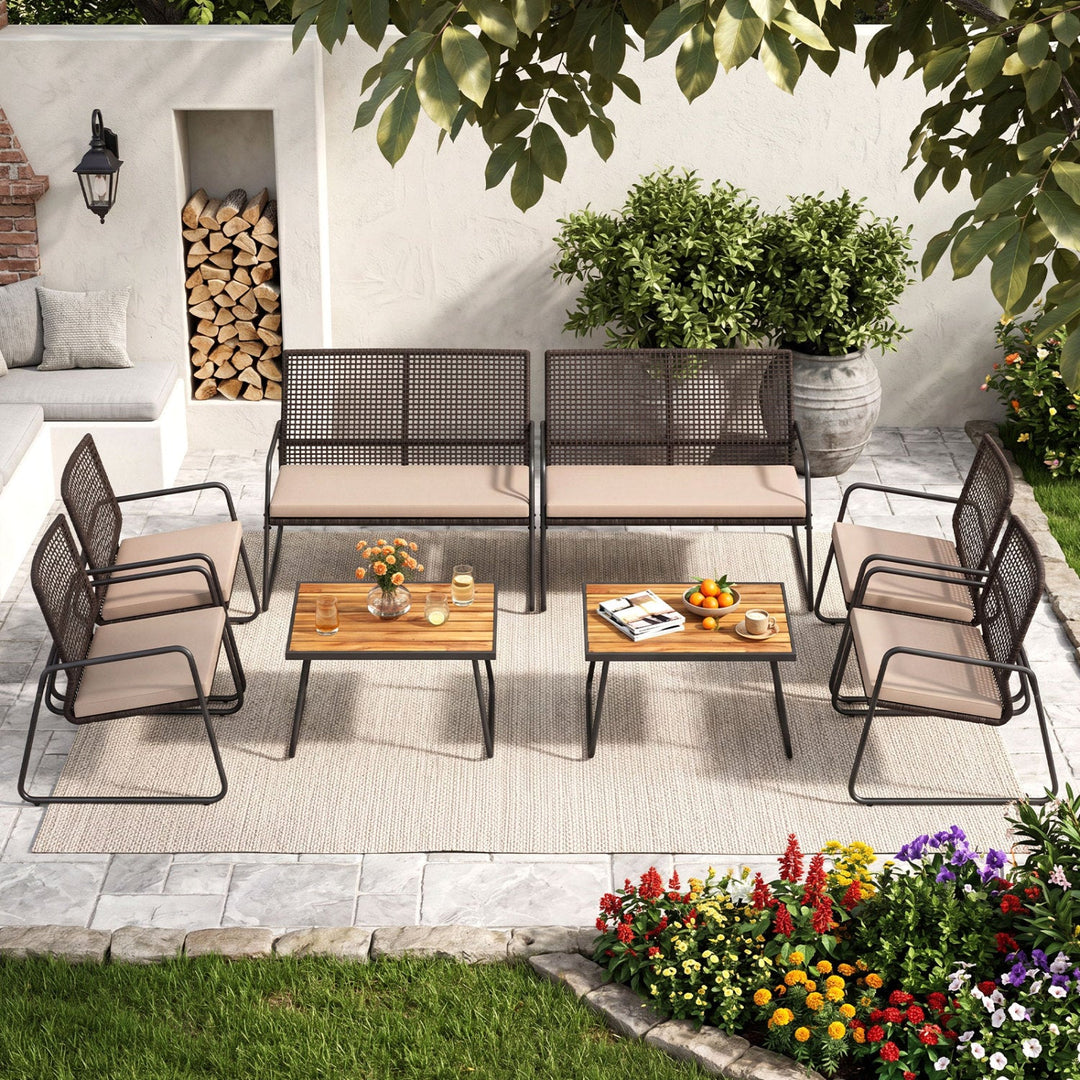 8-Piece Patio Conversation Set with Acacia Wood Coffee Table
