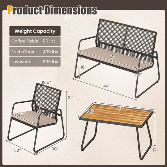 8-Piece Patio Conversation Set with Acacia Wood Coffee Table