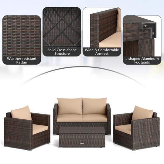 8-Piece Patio Conversation Set with Padded Cushions