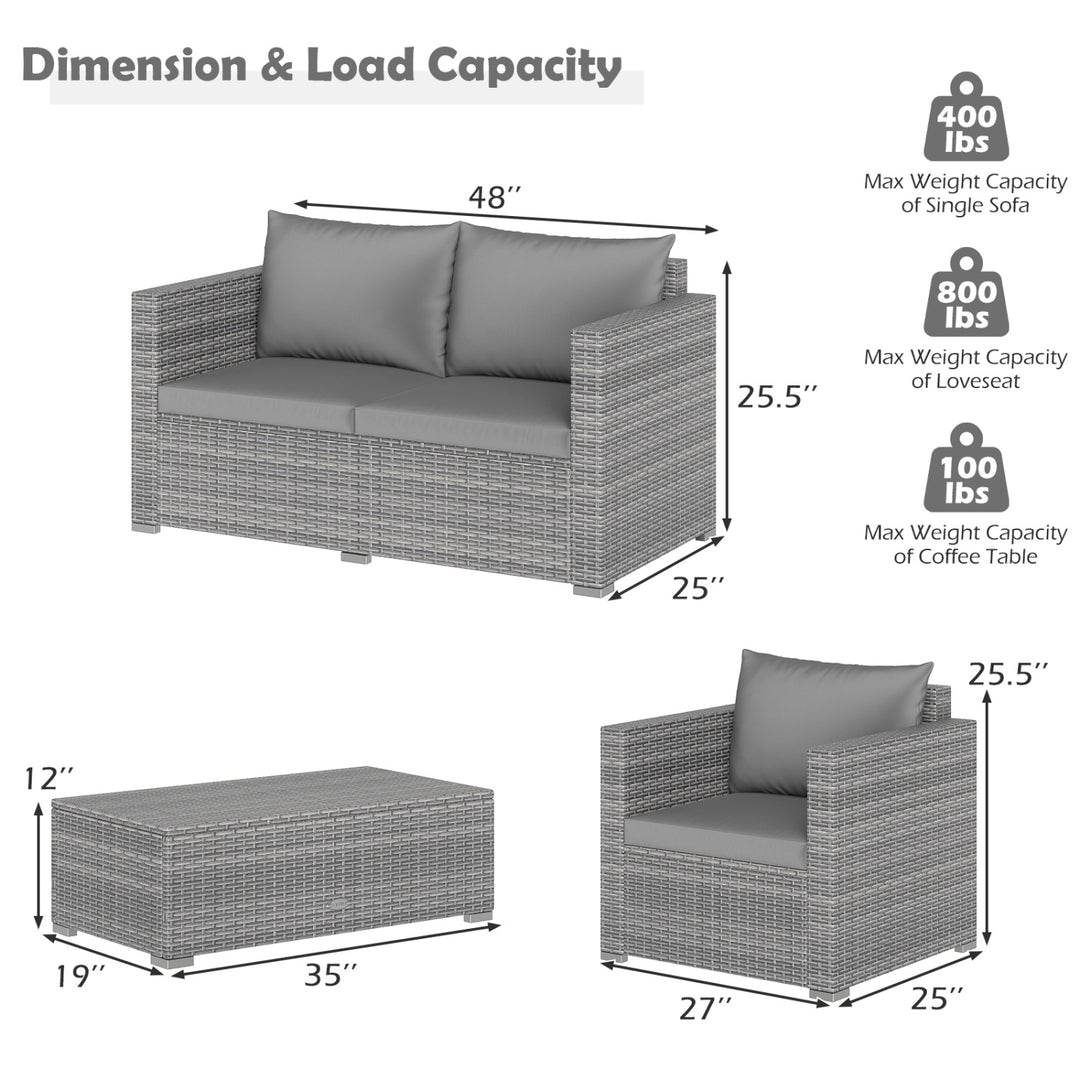 8 Pieces Patio Rattan Conversation Set with Padded Cushions for Yard-Gray