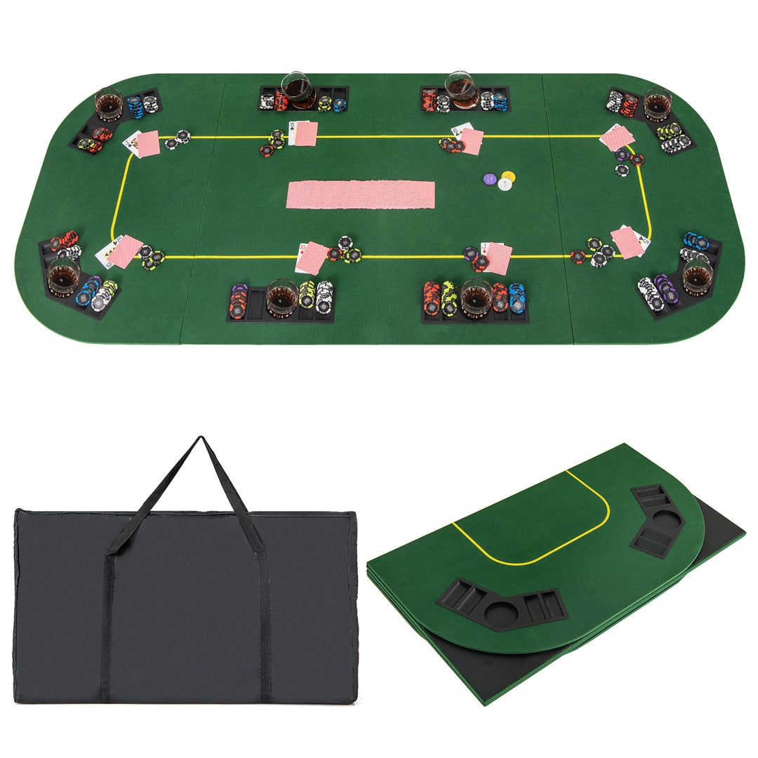 79 x 36 Inch 8-Player Foldable Poker Table Top with Carry Bag and Cup Holders