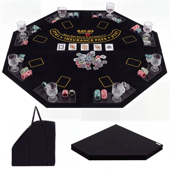 8-Player Foldable Poker Table Top with Cup Holders