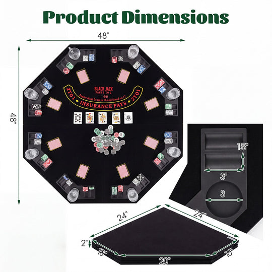 8-Player Foldable Poker Table Top with Cup Holders