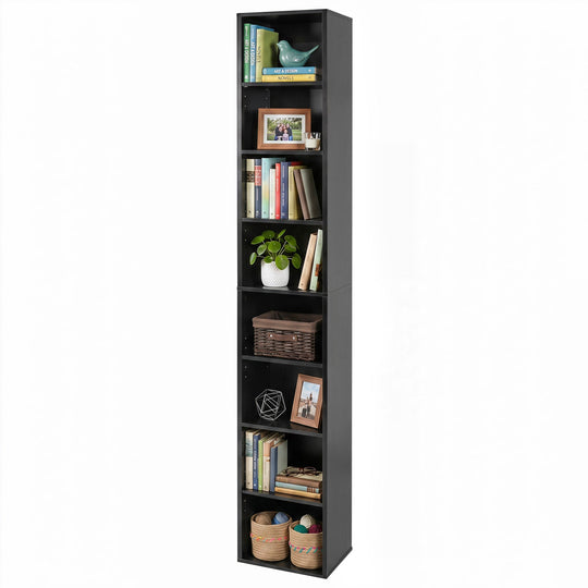 8-Tier Narrow Bookshelf with Adjustable Shelves