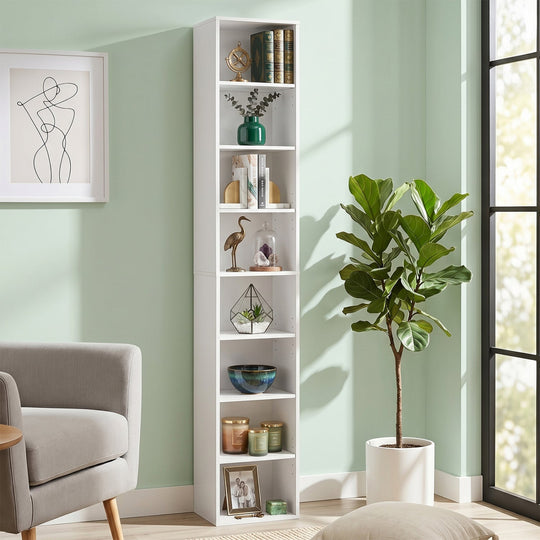 8-Tier Narrow Bookshelf with Adjustable Shelves