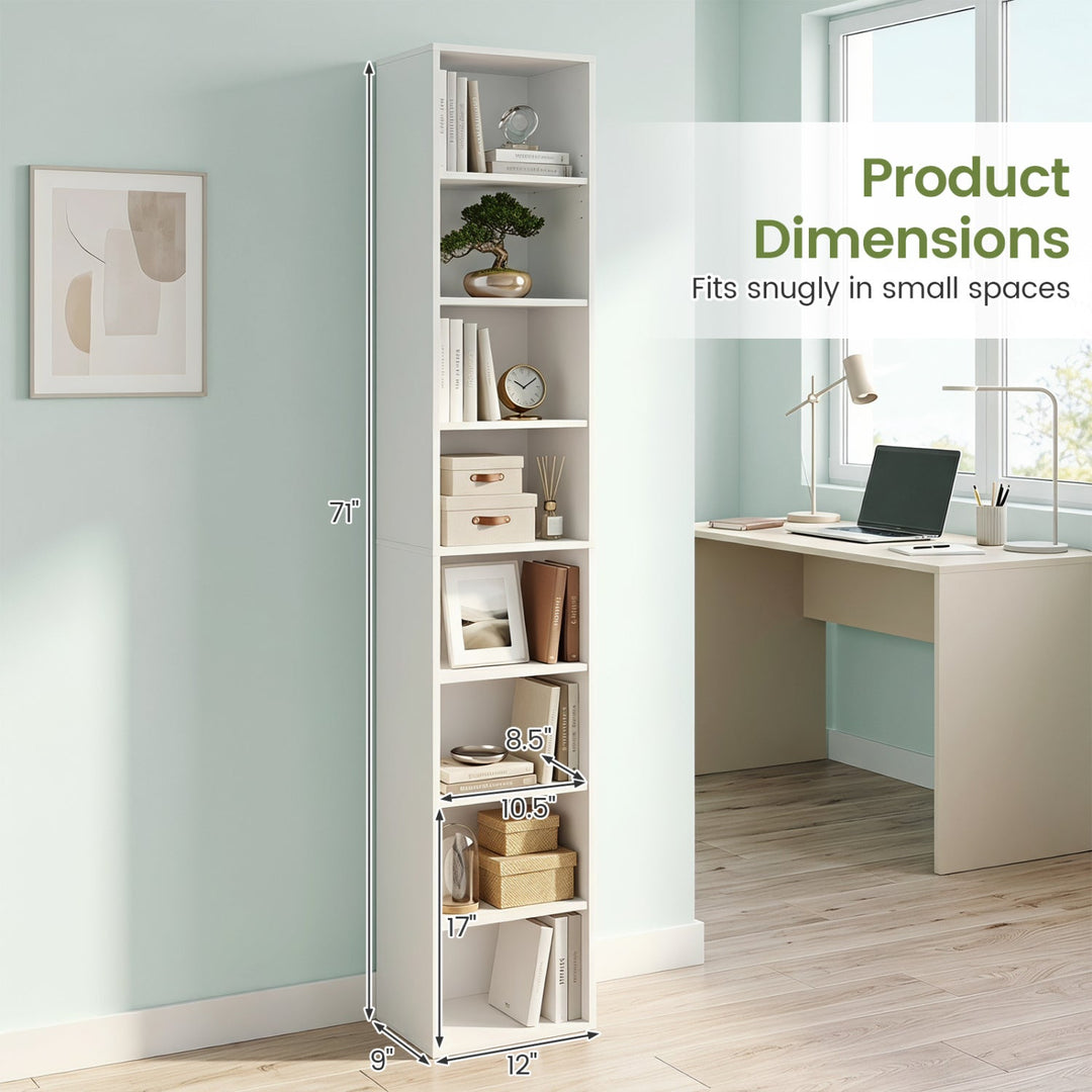 8-Tier Narrow Bookshelf with Adjustable Shelves