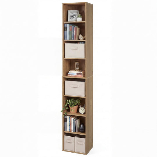 8-Tier Narrow Bookshelf with Adjustable Shelves