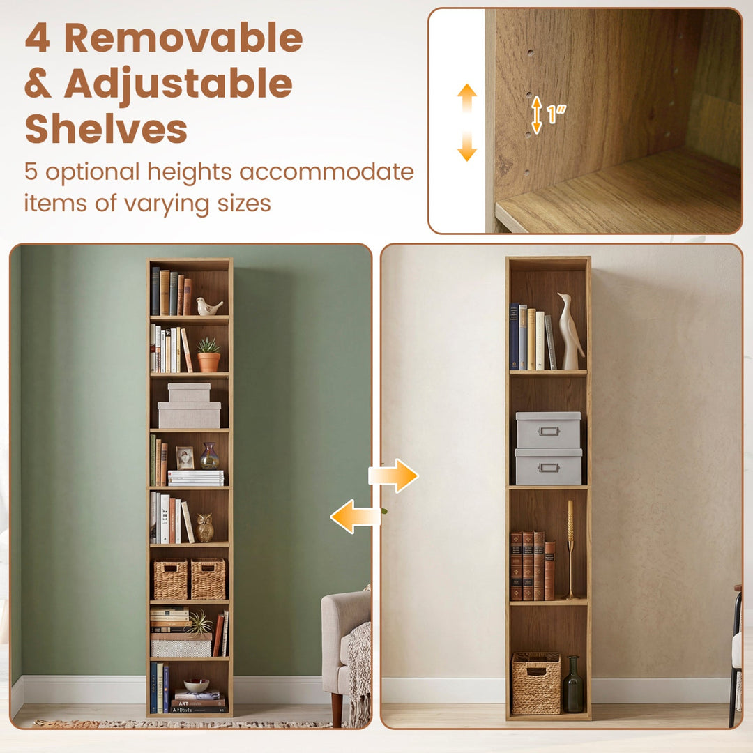 8-Tier Narrow Bookshelf with Adjustable Shelves