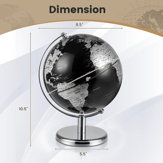 8" World Globe Modern Decorative Tabletop Earth Globe