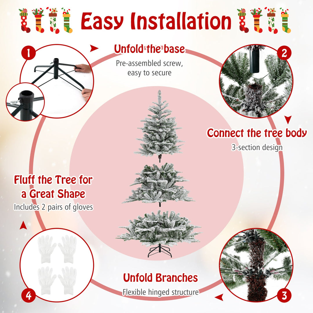 6 Feet Snow Flocked Artificial Christmas Tree with Cool White LED Lights