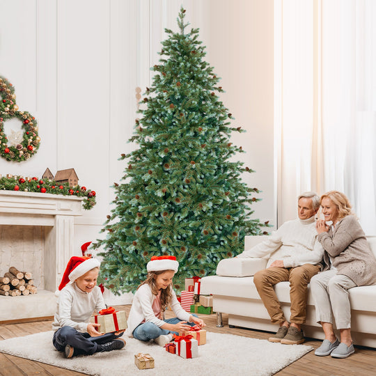 6/7/8 Feet Christmas Tree with Warm White LED Lights and Pine Cones