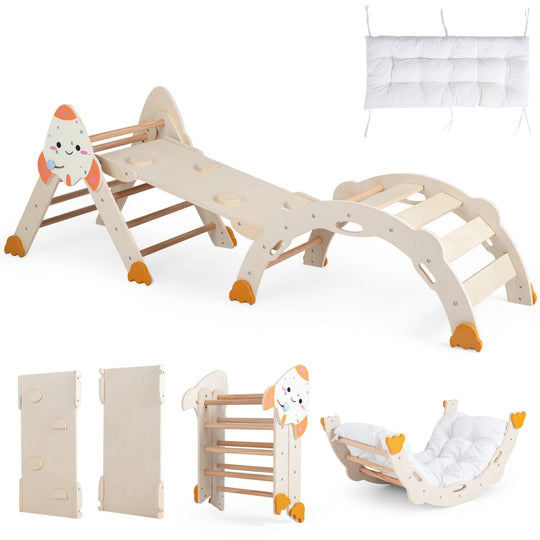 8-in-1 Foldable Climbing Set for Toddlers with Rocket Theme
