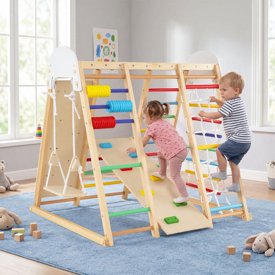 8-in-1 Foldable Indoor Jungle Gym with Swing and Monkey Bars