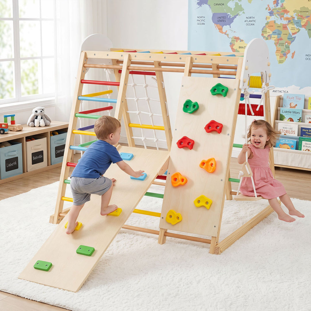 8-in-1 Foldable Indoor Jungle Gym with Swing and Monkey Bars