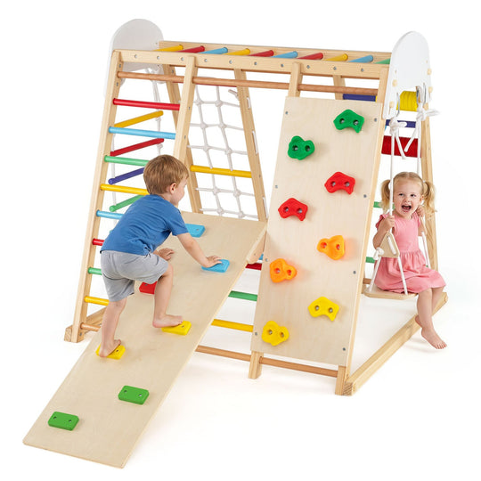8-in-1 Foldable Indoor Jungle Gym with Swing and Monkey Bars
