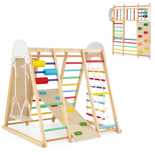 8-in-1 Foldable Indoor Jungle Gym with Swing and Monkey Bars