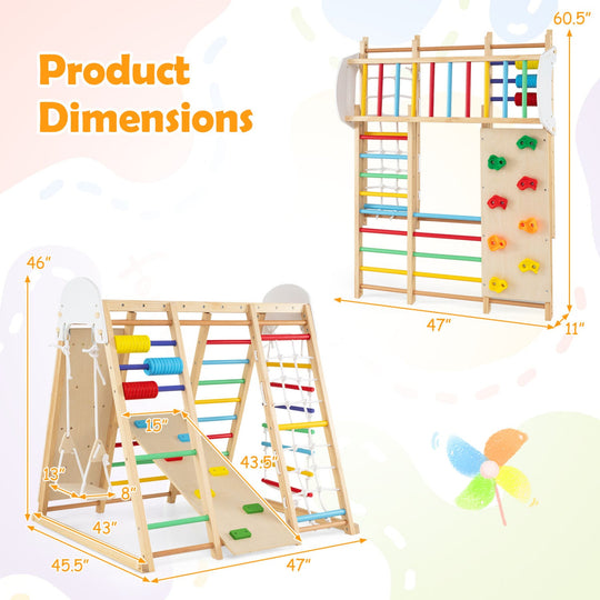 8-in-1 Foldable Indoor Jungle Gym with Swing and Monkey Bars