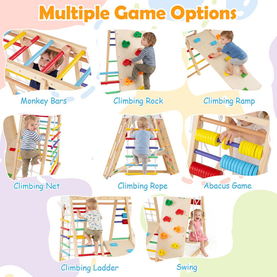8-in-1 Foldable Indoor Jungle Gym with Swing and Monkey Bars