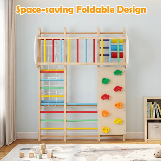 8-in-1 Foldable Indoor Jungle Gym with Swing and Monkey Bars