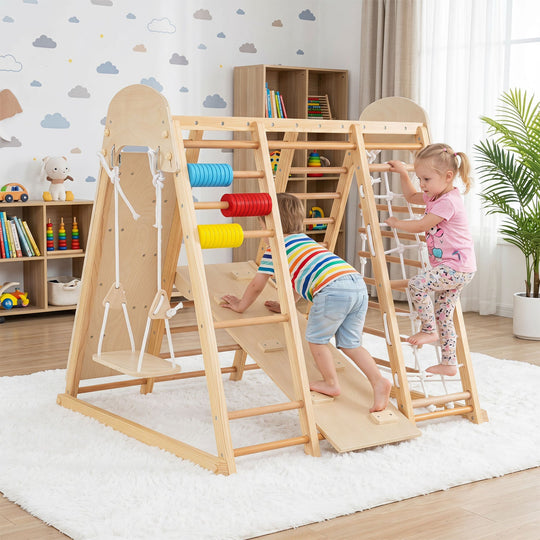 8-in-1 Foldable Indoor Jungle Gym with Swing and Monkey Bars