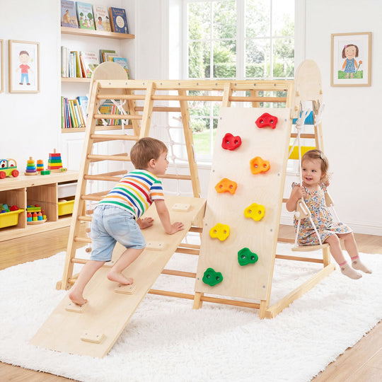 8-in-1 Foldable Indoor Jungle Gym with Swing and Monkey Bars