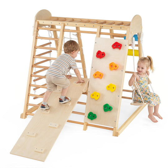 8-in-1 Foldable Indoor Jungle Gym with Swing and Monkey Bars