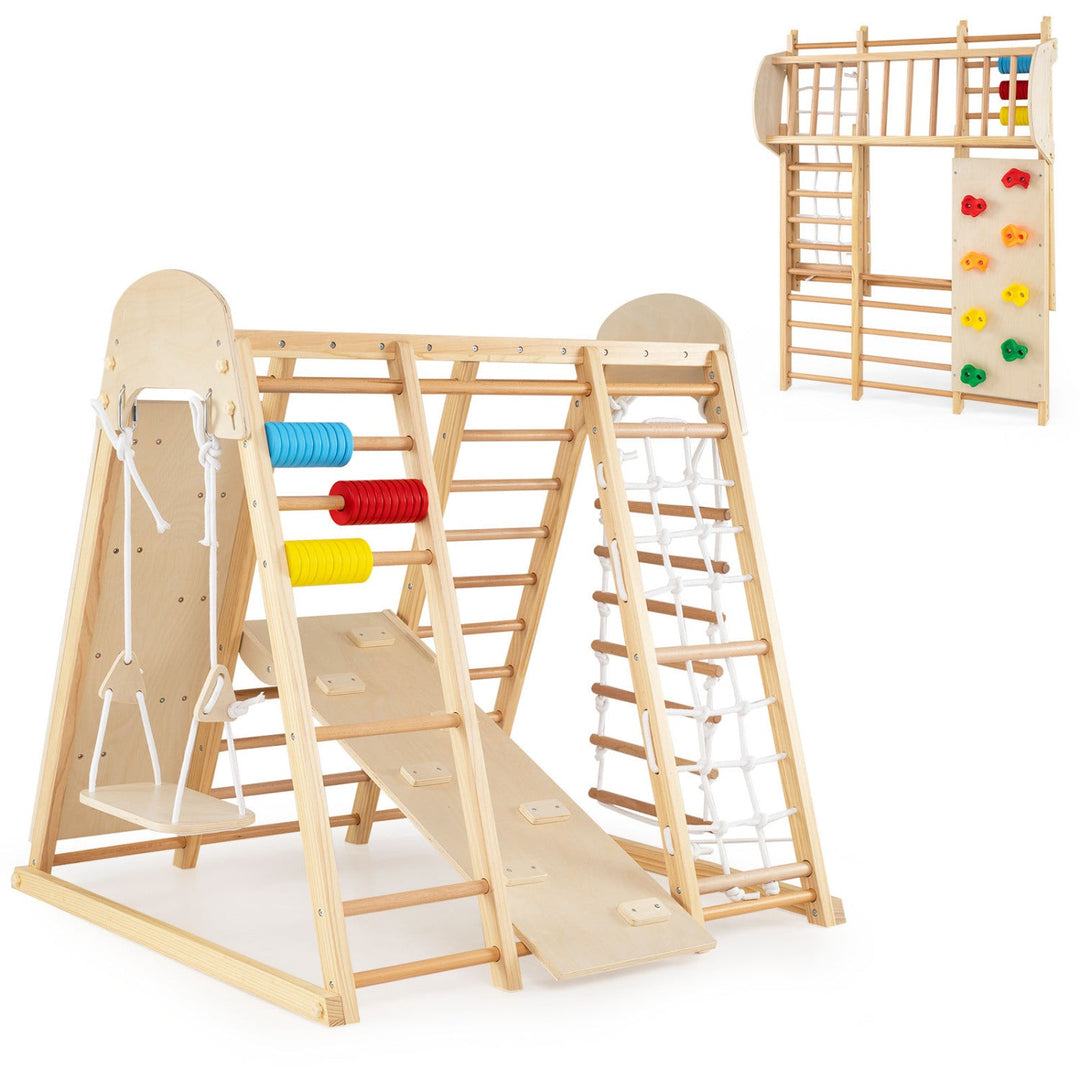 8-in-1 Foldable Indoor Jungle Gym with Swing and Monkey Bars