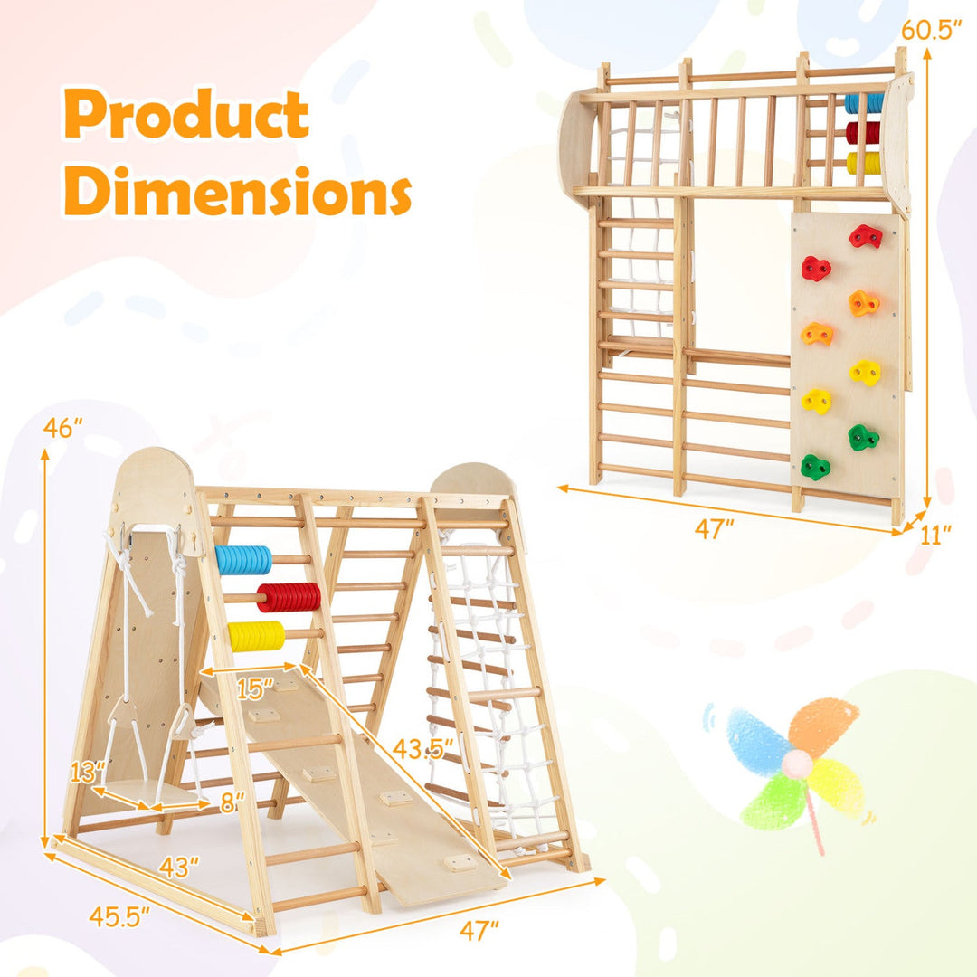 8-in-1 Foldable Indoor Jungle Gym with Swing and Monkey Bars