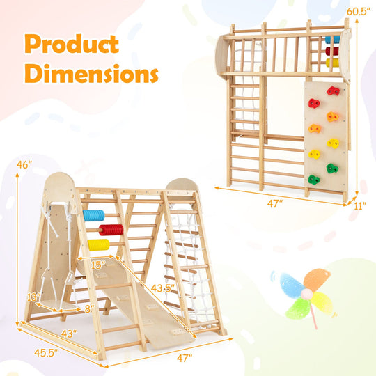 8-in-1 Foldable Indoor Jungle Gym with Swing and Monkey Bars