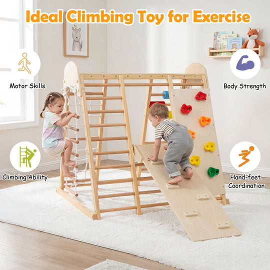 8-in-1 Foldable Indoor Jungle Gym with Swing and Monkey Bars