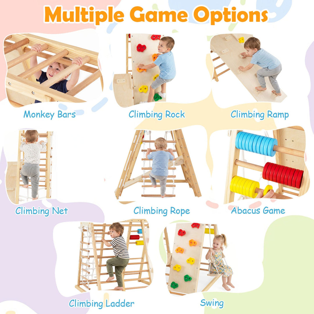 8-in-1 Foldable Indoor Jungle Gym with Swing and Monkey Bars