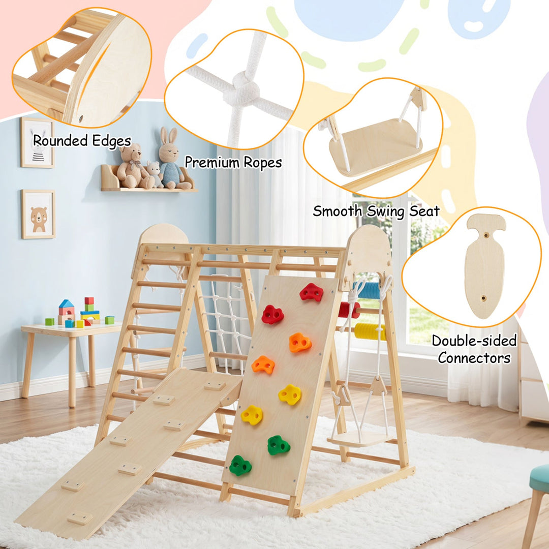 8-in-1 Foldable Indoor Jungle Gym with Swing and Monkey Bars