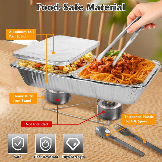 42Pcs Disposable Chafing Dish Buffet Set Chafing Servers with Covers Spoons Forks Tongs Full-Size Pans Food Warmers for Parties Events Catering Suppli