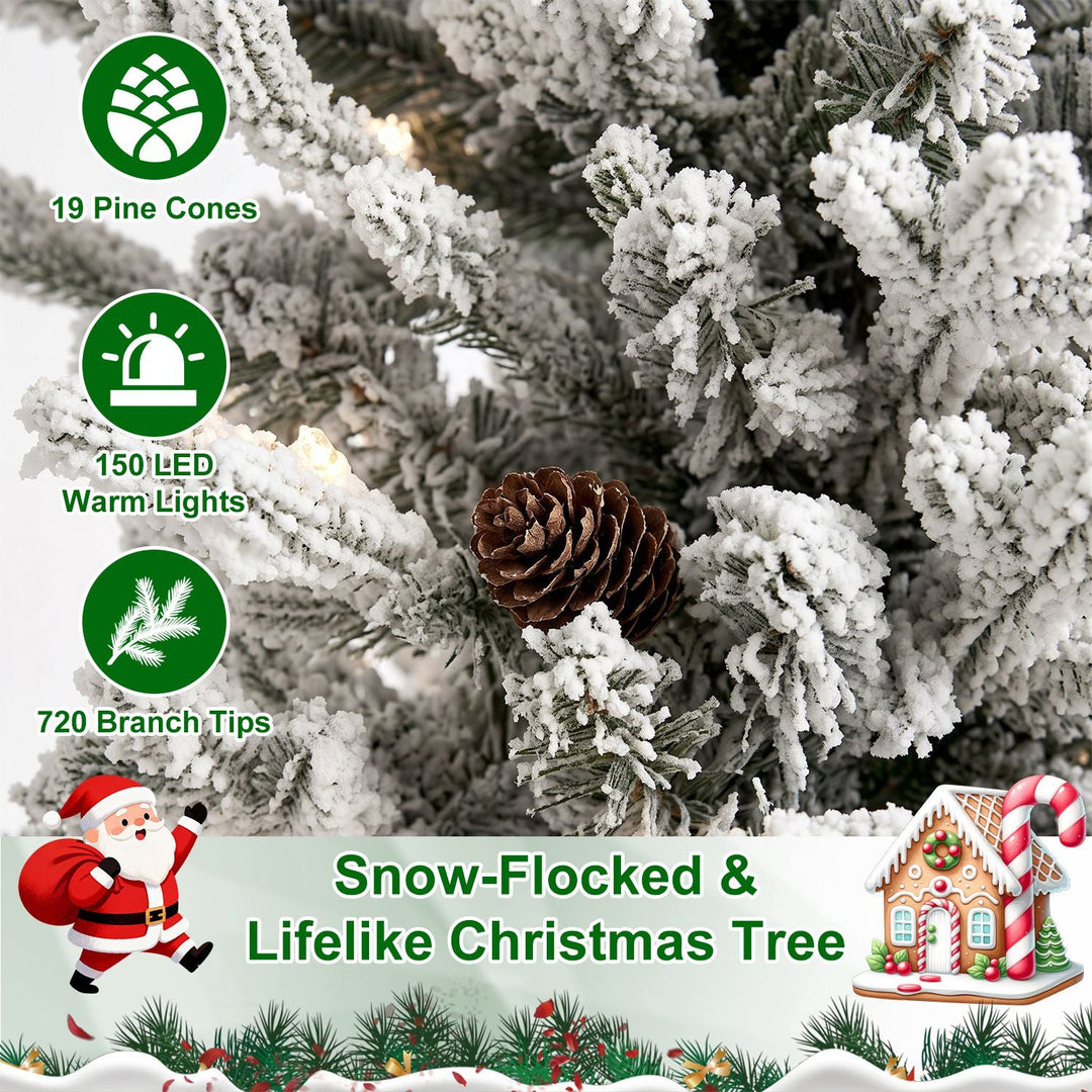 2FT Pre-Lit Flocked Christmas Tree with Pot & Pine Cones