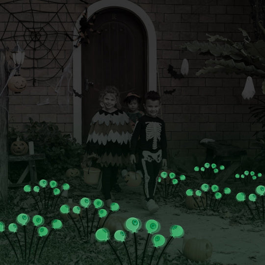 2Packs Solar Scary Eyeballs Lights Outdoor Halloween Decoration Swaying Light Halloween Path Lights Ornaments with Total 12LED IP65 Waterproof for Yar
