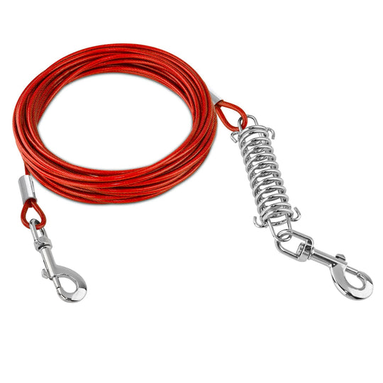 29.5FT Dog Tie Out Cable Long Dog Leash Chew Proof Lead Dog Chain with Durable Spring 360¡ Rotatable Clips PVC Case for Outside Yard Caming
