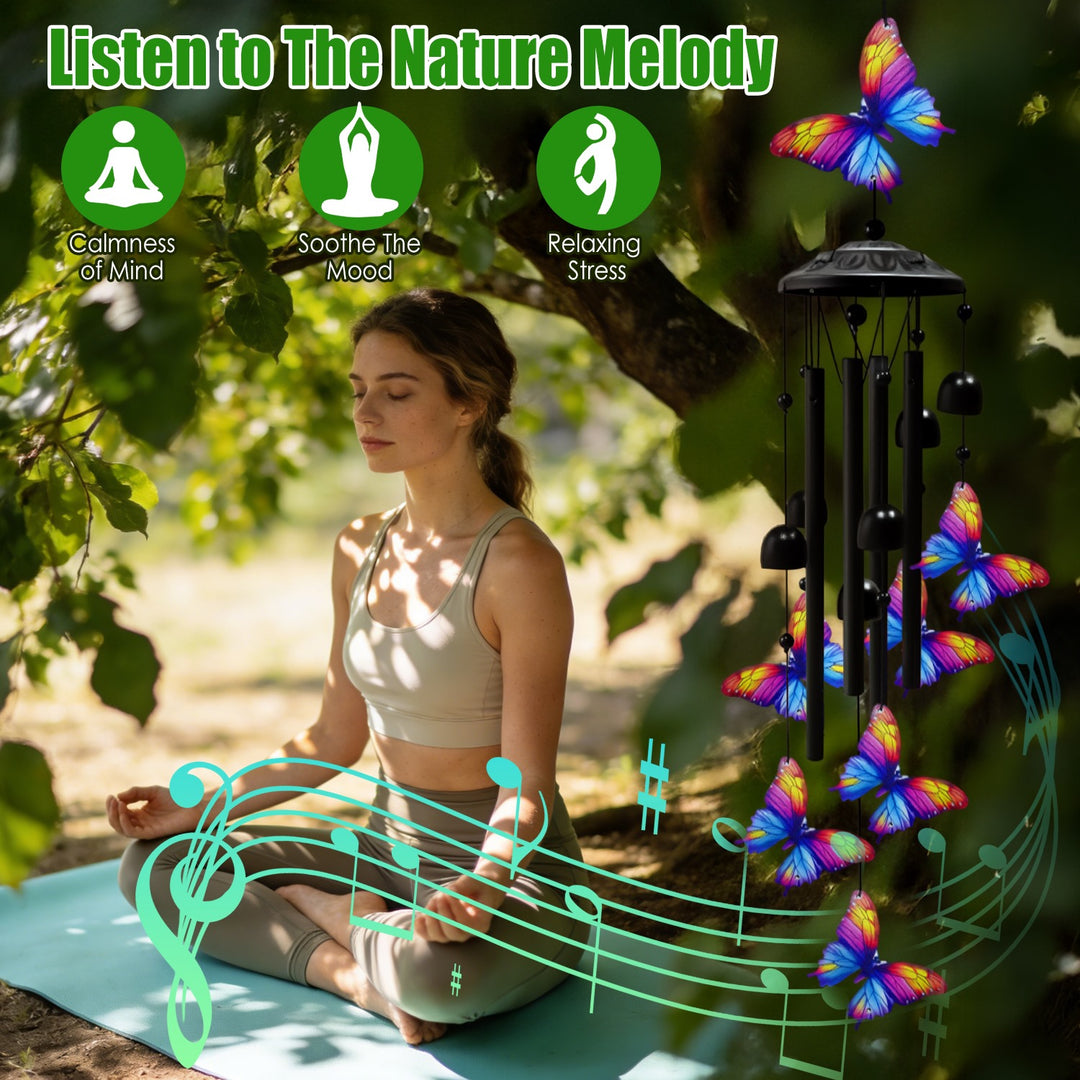 Metal Wind Chimes with Aluminum Tubes - Butterfly & Hummingbird