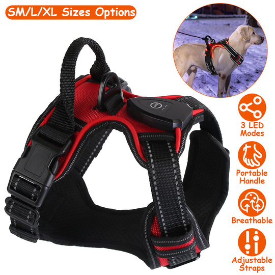 Light Up Dog Harness Rechargeable LED Dog Harness No Pull Lighted Dog Vest with Handle for Small/Medium/Large Dogs