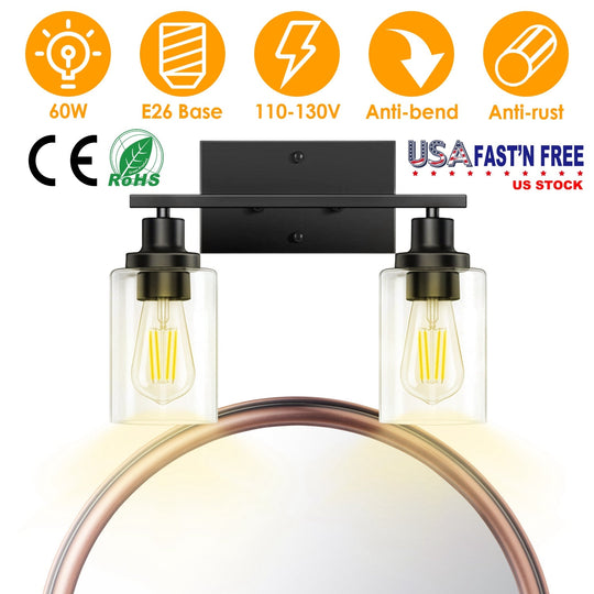 2 Light Wall Sconce Lighting with Clear Glass Shade Bathroom Vanity Lamp Fixture Modern Mounted Light for Porch Mirror Living Room Bedroom Hallway